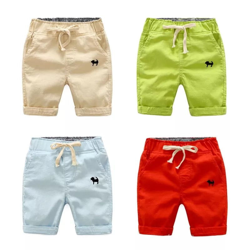 Storazone 2023 Summer Boys Casual Shorts Children Cotton Elastic Waist Pants Toddler Kids Knee Length Pants Solid Color Baby Boys Clothes