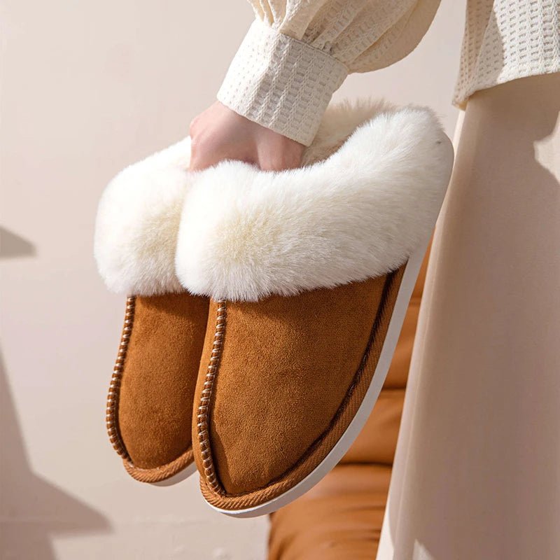 Storazone 2023 Winter Warm Flat Fur Slippers Women Faux Suede Fluffy Furry Home Slides Woman Comfort Non Slip Indoor Floor Cotton Shoes