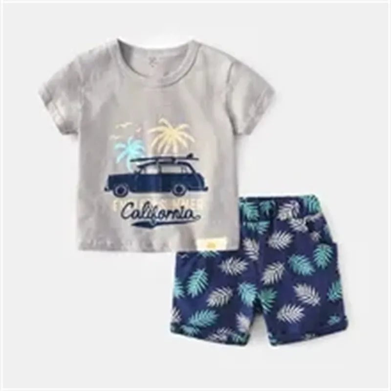 Storazone 210-P18 / 6M Summer Cartoon Print Kids Boys Clothes Sleeveless Tops+ Shorts 2pcs/set Baby Girls Vest Clothing Set Children Cotton Sport Suit