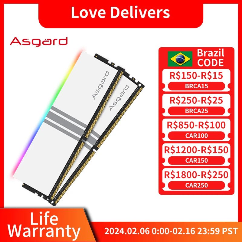Storazone 8GBx2 3200MHz Asgard DDR4 RAM PC 8GBx2 16GBX2 3200MHz 3600MHz RGB RAM Polar White for Desktop