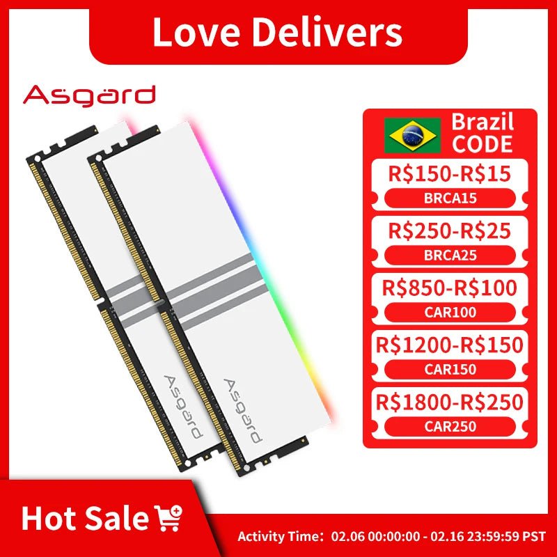 Storazone 8GX2 3200MHz White Asgard Valkyrie V5 Series RGB RAM 8GBx2 16GBX2 3200MHz 3600MHz RAM Memoria Computer Desktop DDR4 8g 16g 3200MHz 3600Mhz DIMM RGB