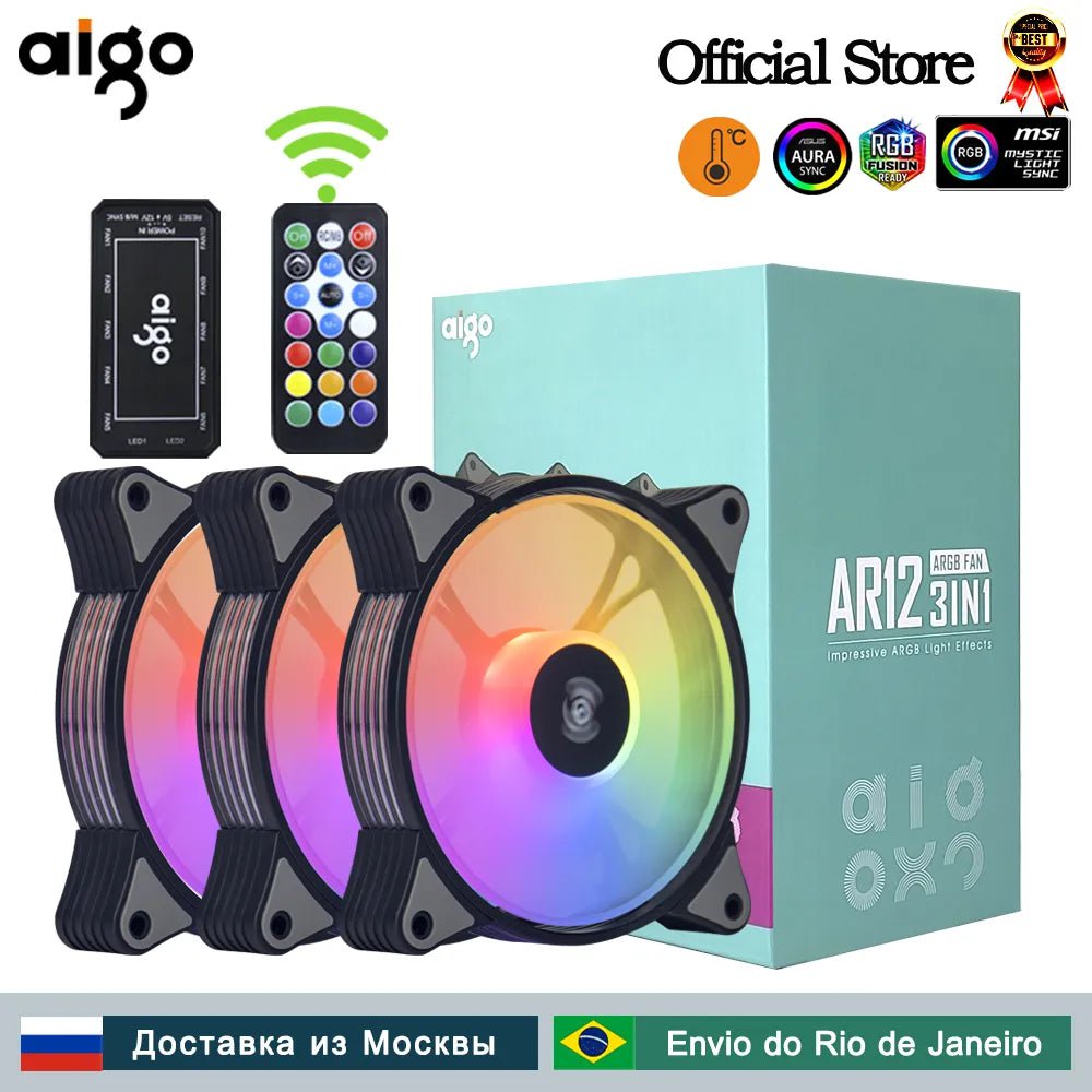 Storazone Aigo AR12 120mm pc gamer computer Case Fan RGB 12v Heatsink aura sync Cooler argb Silent controller kit fan cooling ventilador