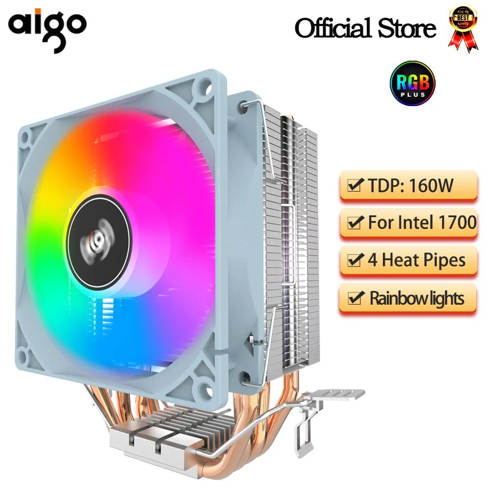 Storazone Aigo CPU Cooler 2 4 Heat Pipes PC Radiator Cooling 3PIN PWM Silent Rgb Fan For Intel 1700 1150 1155 1156 1366 AM2/AM3/AM4 AMD