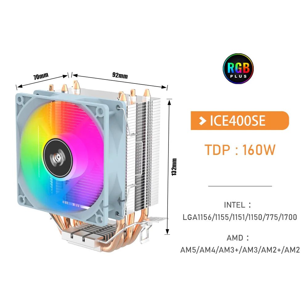 Storazone Aigo CPU Cooler 2 4 Heat Pipes PC Radiator Cooling 3PIN PWM Silent Rgb Fan For Intel 1700 1150 1155 1156 1366 AM2/AM3/AM4 AMD