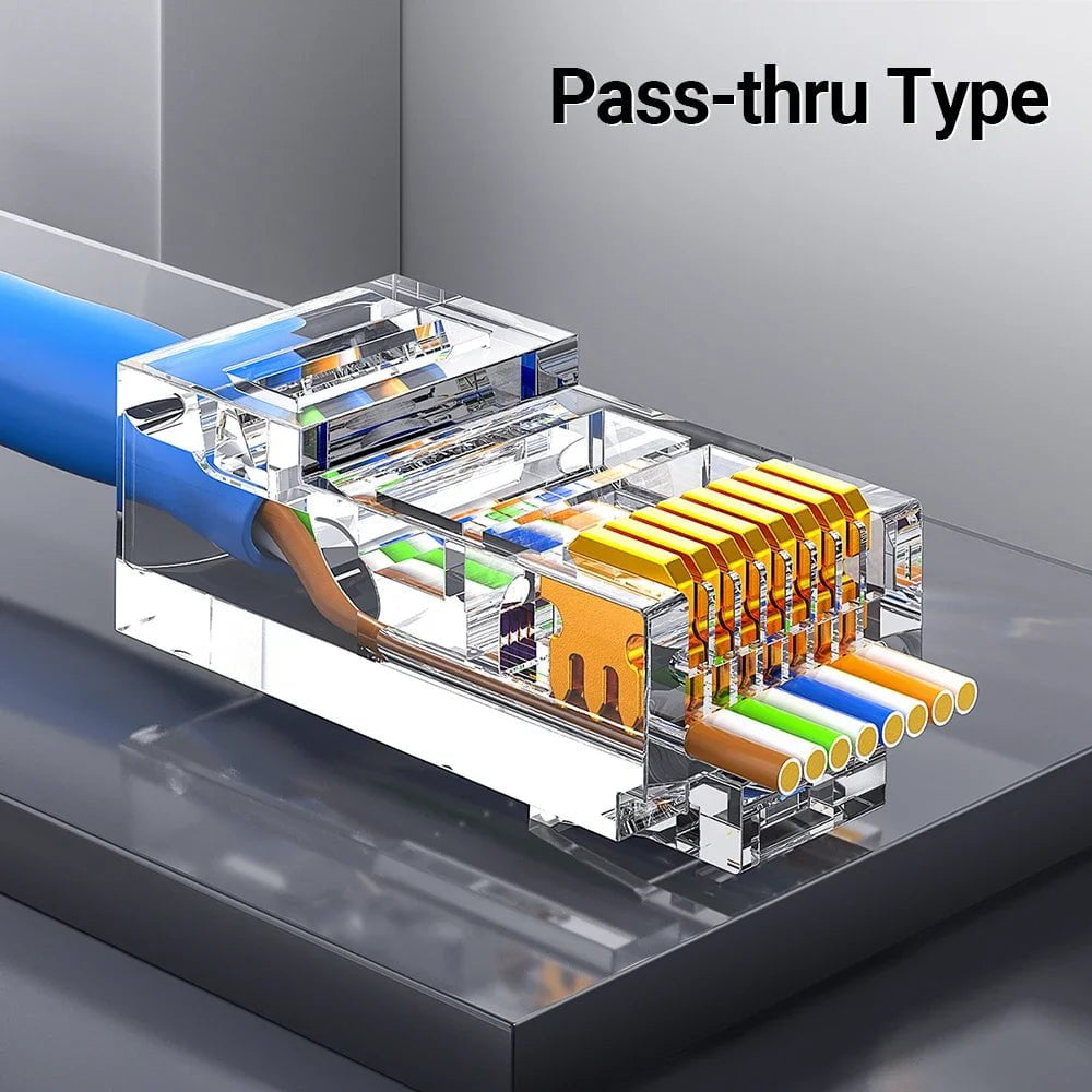 Storazone AMPCOM RJ45 Modular Plug, CAT5E CAT6 Pass Through Network Connectors UTP 3/50μ Gold-Plated 8P8C Crimp End for Ethernet Cable