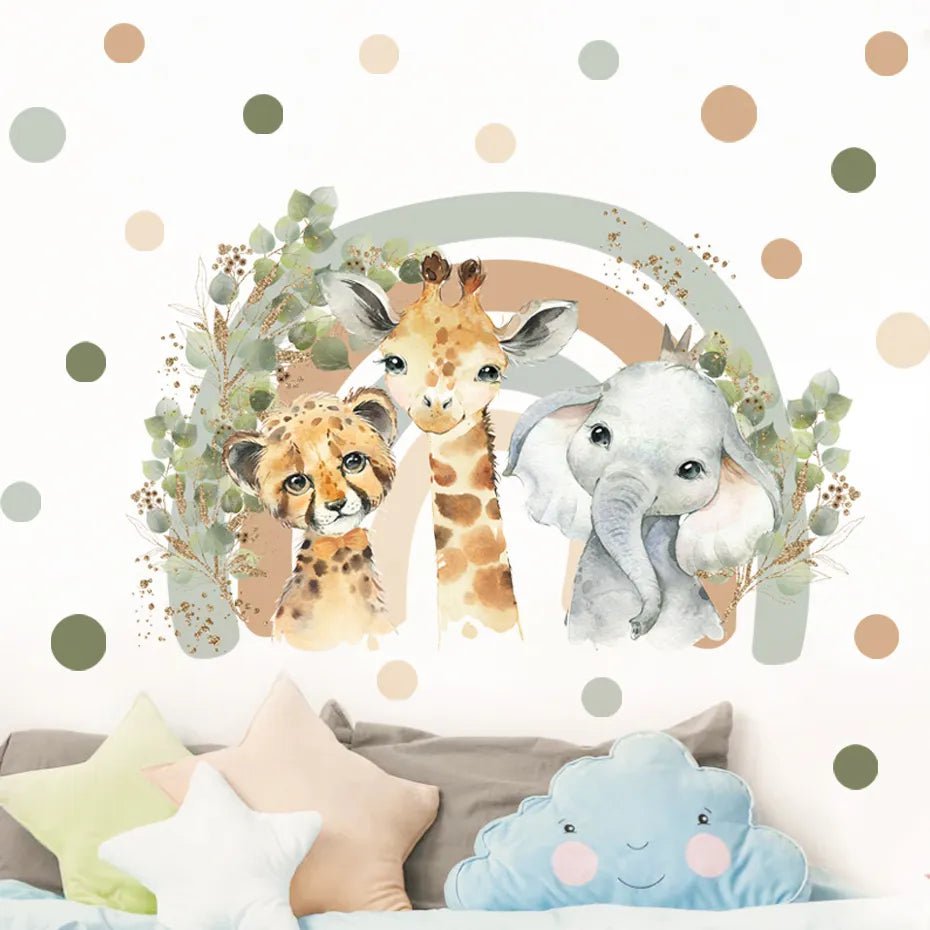 Storazone Boho Cartoon African Animal Giraffe Elephant Watercolor Wall Sticker Vinyl Baby Nursery Art Decals for Kids Room Home Decor