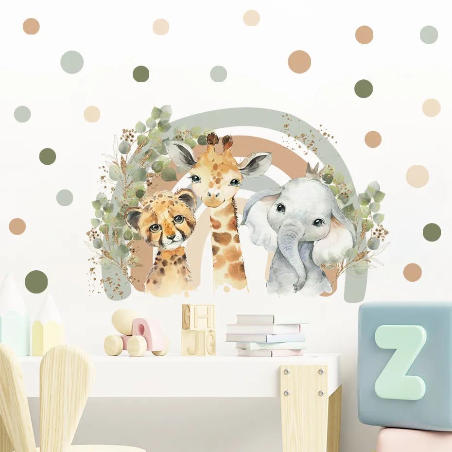 Storazone Boho Cartoon African Animal Giraffe Elephant Watercolor Wall Sticker Vinyl Baby Nursery Art Decals for Kids Room Home Decor
