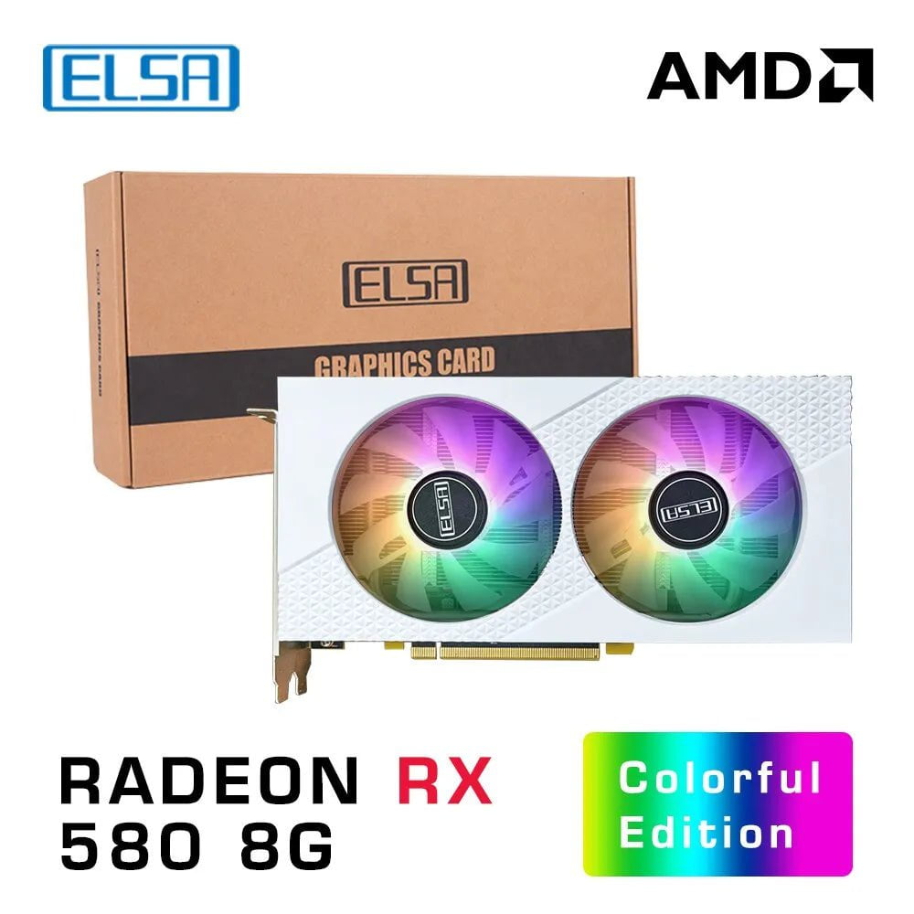 Storazone ELSA RX580 8G ELSA AMD RX 580 8GB GDDR5 256bit GPU White RGB Desk Computer Gaming Graphics Card