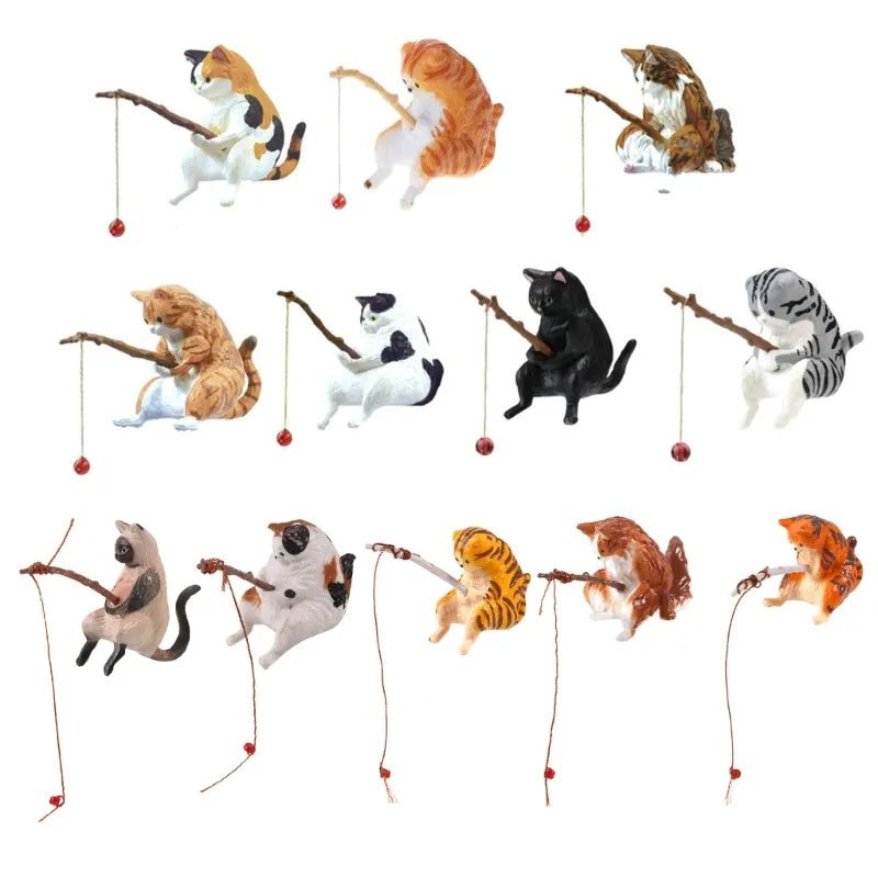 Storazone F Fishing Cat Ornaments Aquarium Decoration Fish Landscaping Cartoon Cat Statue Mini Resin Figurine Home Decorations