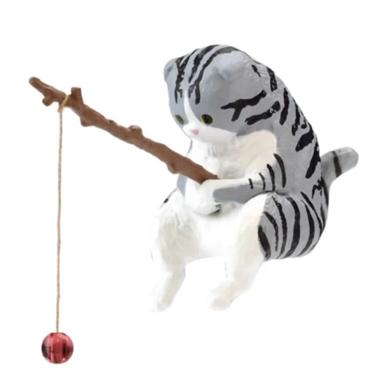 Storazone Fishing Cat Ornaments Aquarium Decoration Fish Landscaping Cartoon Cat Statue Mini Resin Figurine Home Decorations