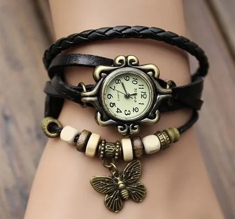 Storazone Foreign trade antique watch fashion leather wrapped bracelet epidermis women table butterfly pendants wholesale children table