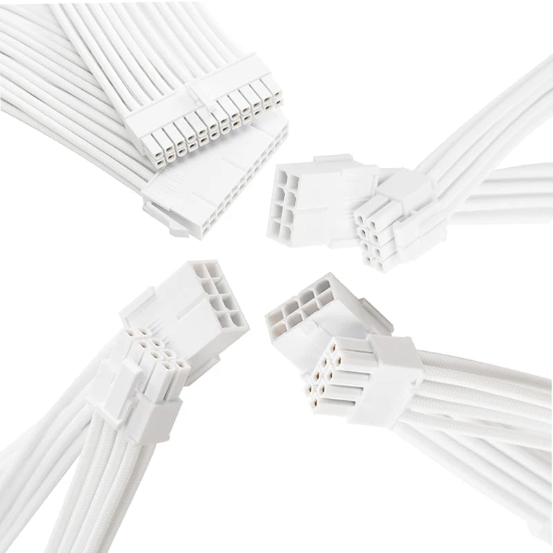 Storazone FormulaMod All White PSU Extension Cable Kit , Solid Color Cable Solid Combo 300mm ATX24Pin PCI-E8Pin CPU8Pin With Combs