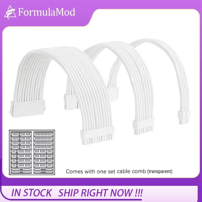 Storazone FormulaMod All White PSU Extension Cable Kit , Solid Color Cable Solid Combo 300mm ATX24Pin PCI-E8Pin CPU8Pin With Combs
