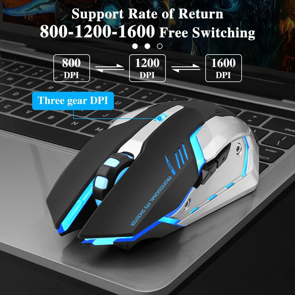 Storazone Gaming Mouse Rechargeable 2.4GWireless Bluetooth Mouse Mute Ergonomic Mouse for Computer Laptop LED Backlit Mice for IOS Android