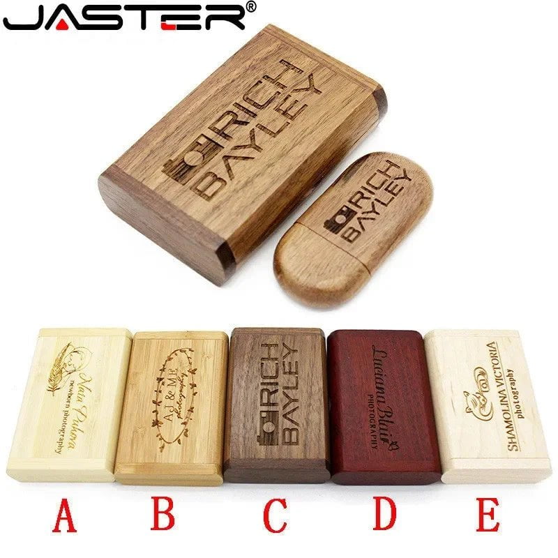 Storazone JASTER (OVER 1 PCS Free LOGO) Wooden USB + Box Flash Drive Pendrive 4gb 8gb 16gb 32gb 64gb 128gb Memory Stick Photography Gifts