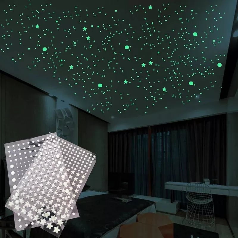Storazone Luminous 3D Stars Dots Wall Sticker for Kids Room Bedroom Home Decoration Glow In The Dark Moon Decal Fluorescent DIY Stickers