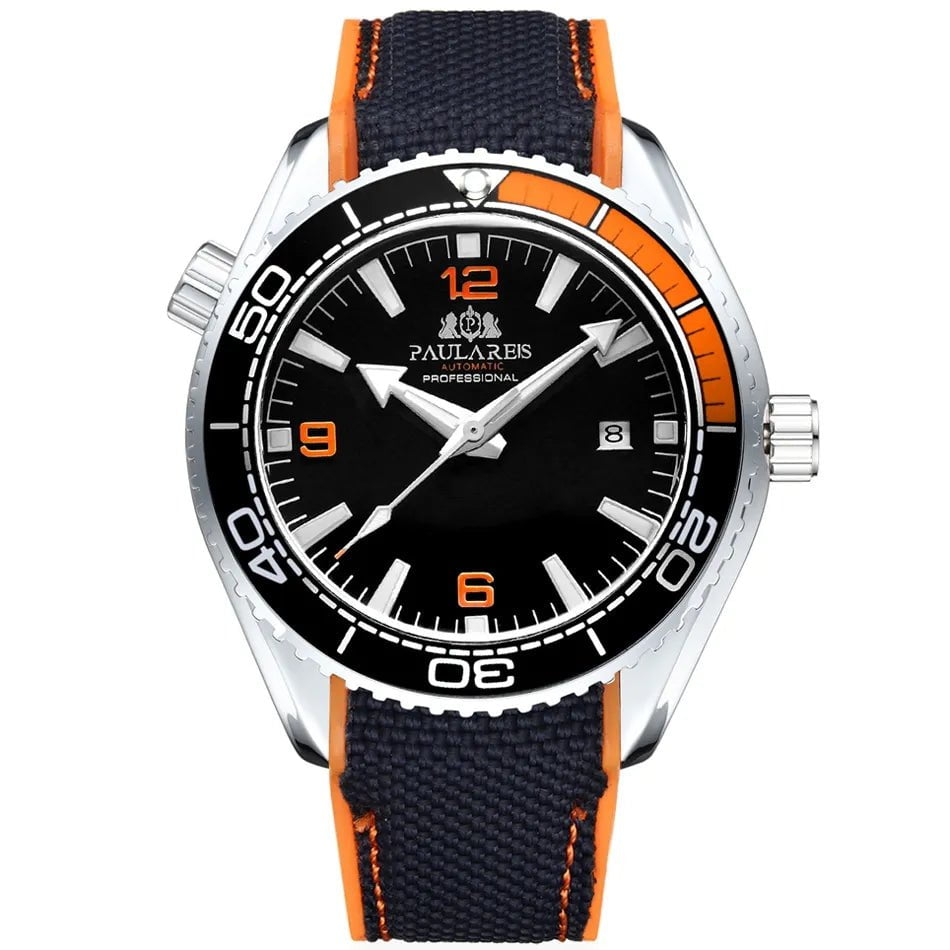 Storazone Men Automatic Self Wind Mechanical Canvas Rubber Strap Orange Blue Red Luxury Watch