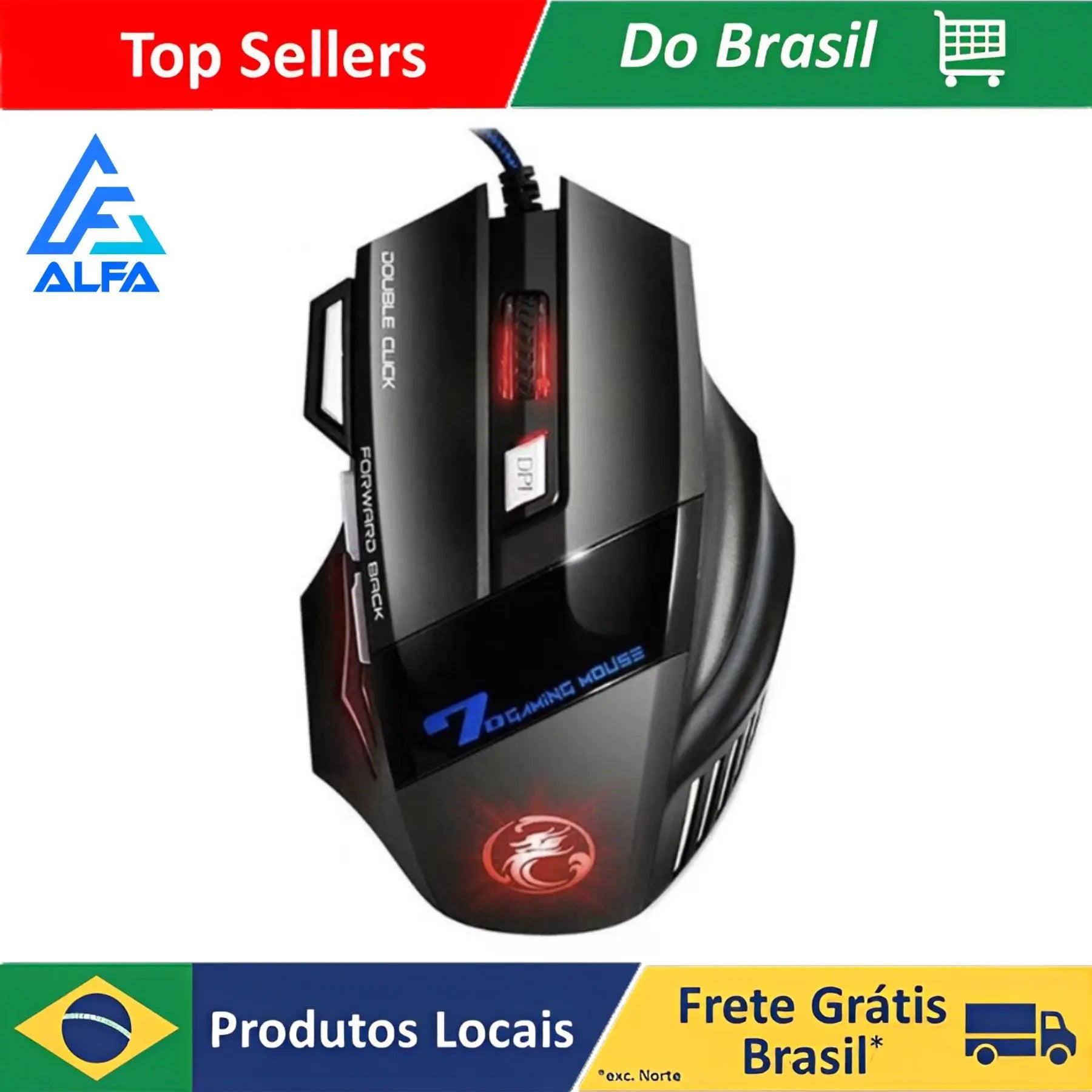 Storazone Mouse Gamer Laser X7 3200dpi Original KAPBOM Led Usb 7 Botões Profissional KA-617