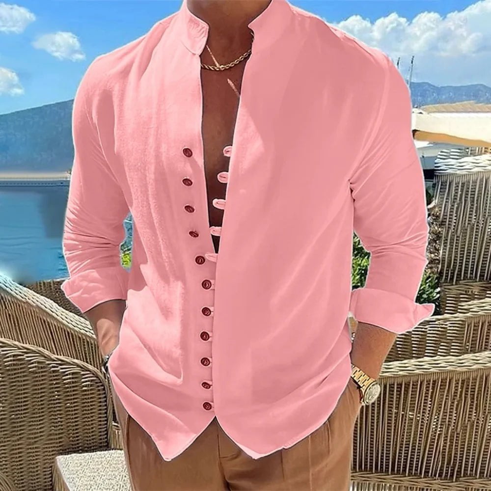 Storazone New Spring Autumn casual shirt loose Men's Solid Color Long Sleeve Shirt Button Shirts Vintage Big size