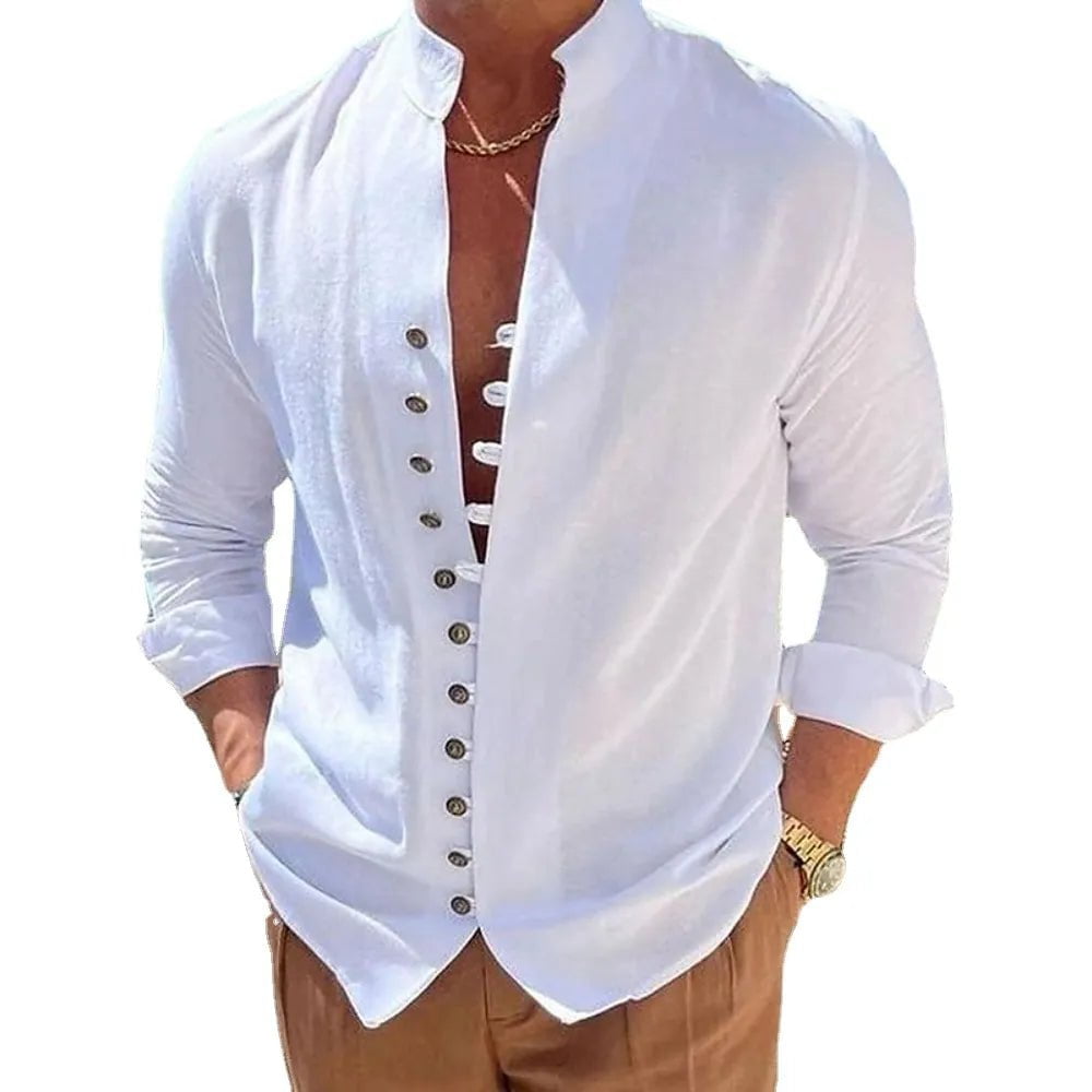 Storazone New Spring Autumn casual shirt loose Men's Solid Color Long Sleeve Shirt Button Shirts Vintage Big size