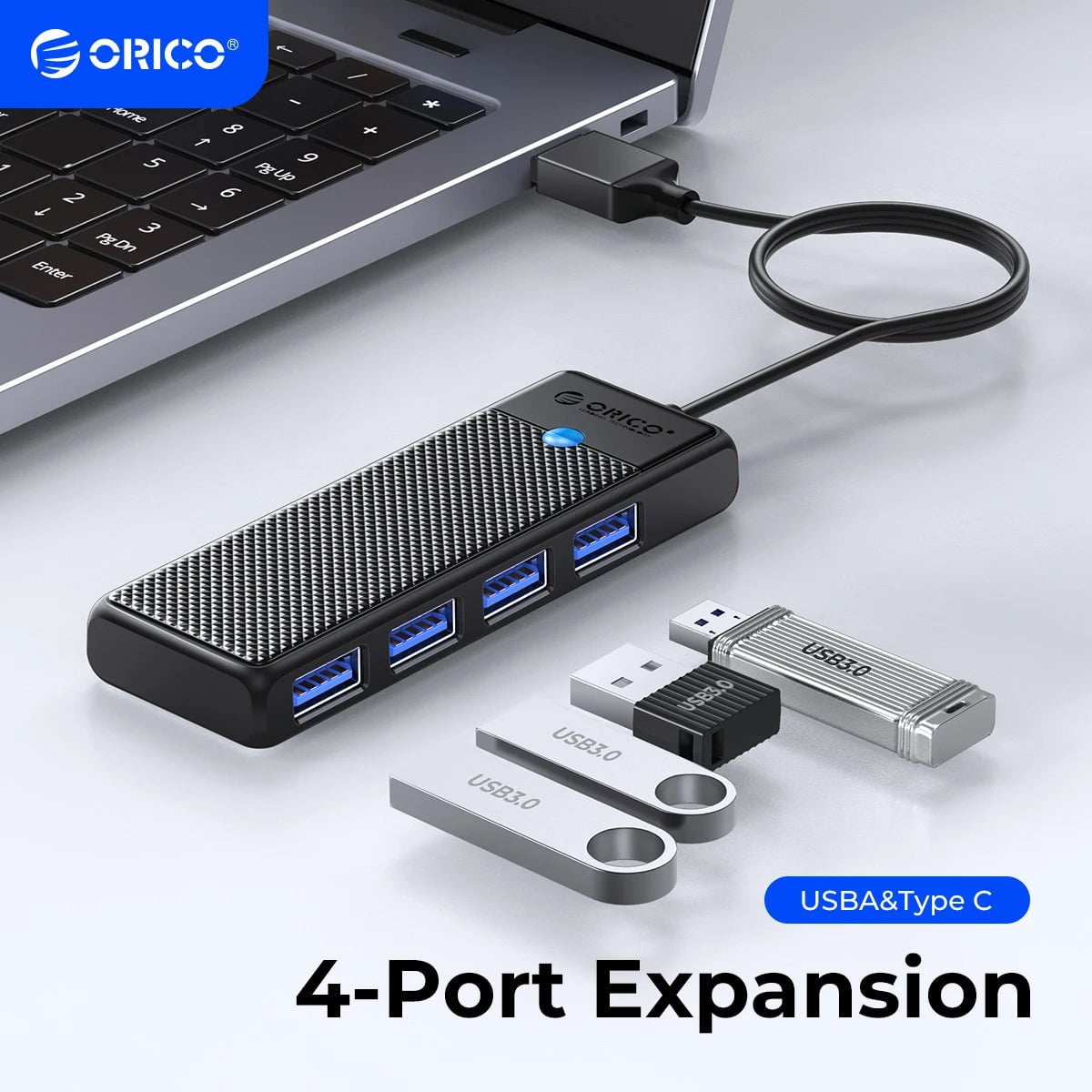 Storazone ORICO Type C HUB USB HUB 3.0 4-Port Splitter USB HUB Adapter Expansion Dock Ultra-Slim OTG Adapter For PC Computer Accessories