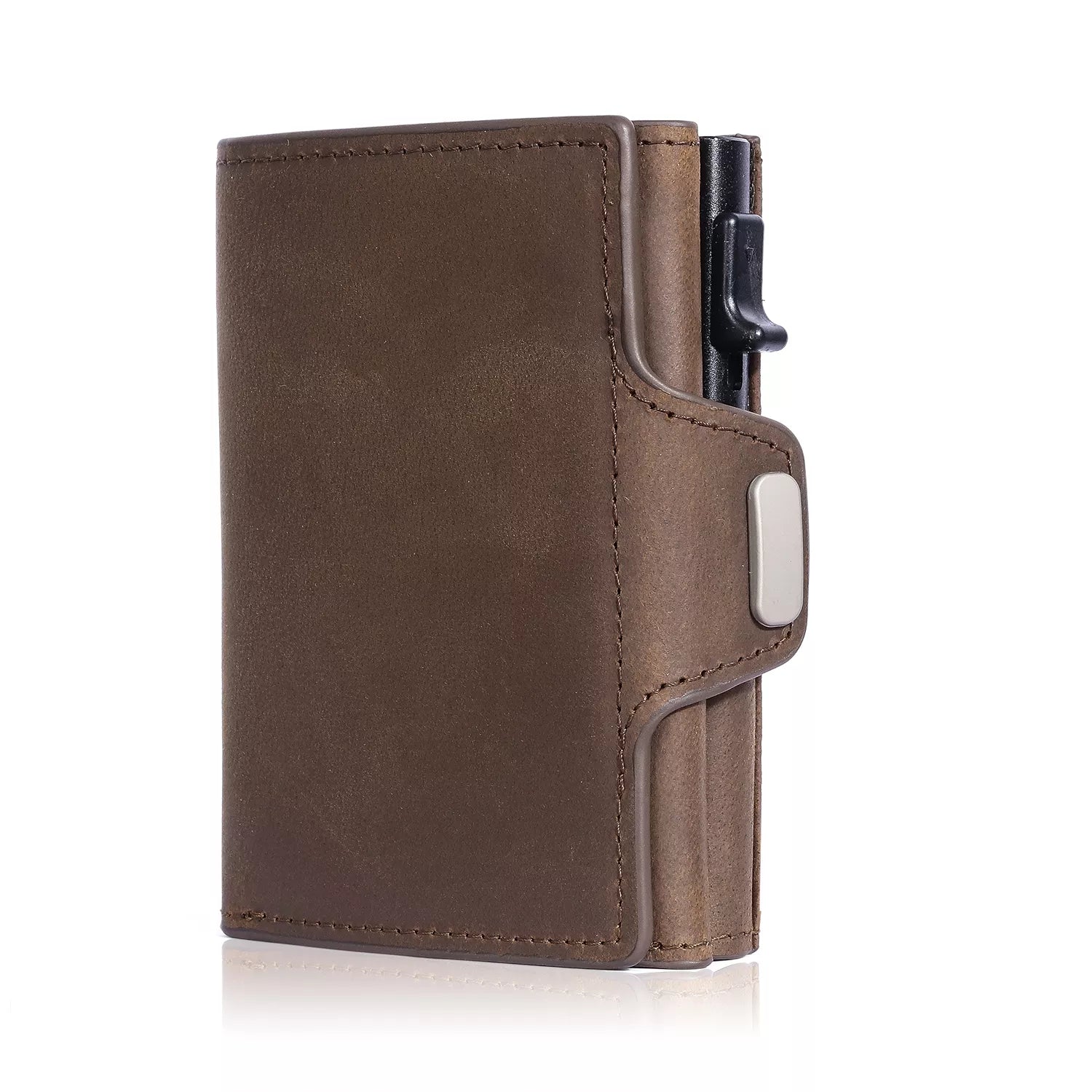 Storazone Pop-Up Credit Card Case with RFID Protection Genuine Leather Wallet with Compartment for Notes and Coins for Men and Women