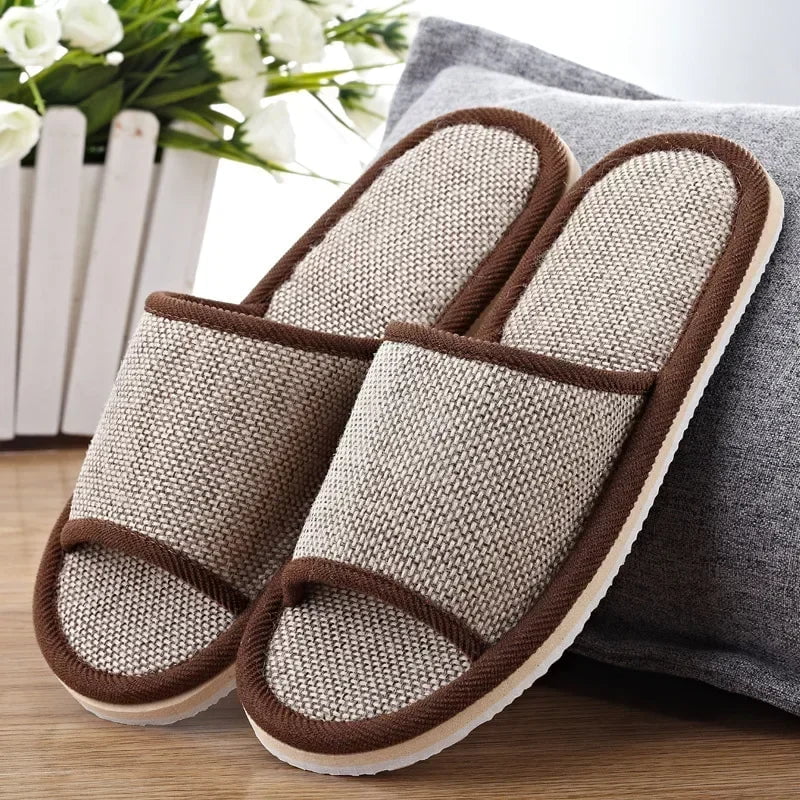 Storazone Rose / 36 37 2024 New Linen Shoes Women And Men Household Slippers Indoor Floor Shoes Summer Women's Mute Slippers Sandals Slippers