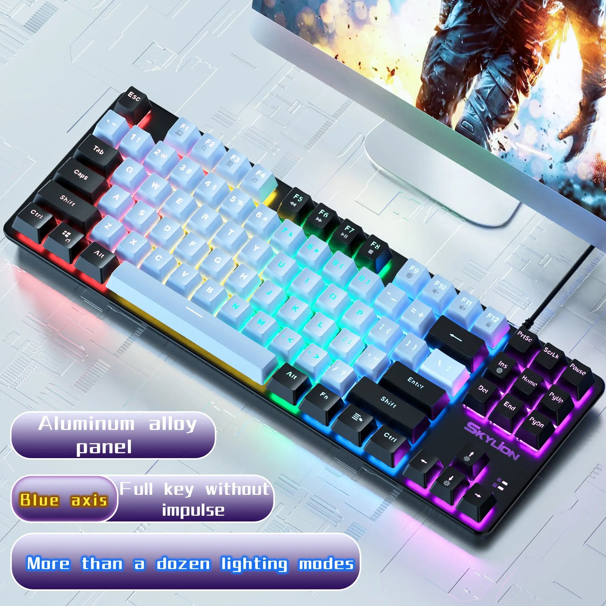 Storazone SKYLION H87 Wired Mechanical Keyboard 10 Kinds of Colorful Lighting Gaming and Office For Microsoft Windows and Apple IOS System