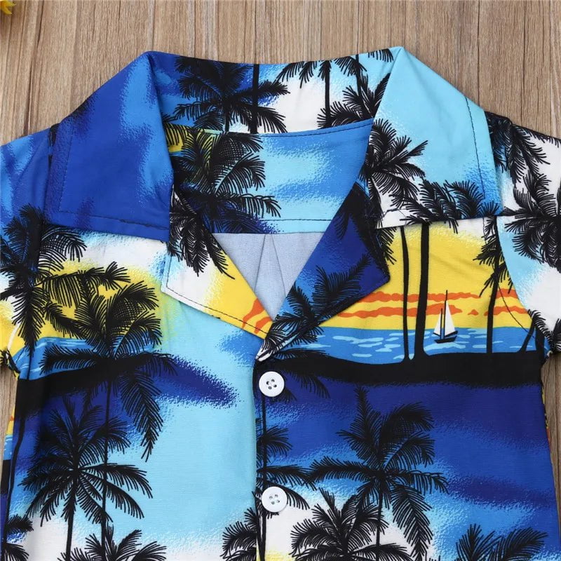 Storazone Summer Hawaiian Style 2Pcs Kids Baby Boys Clothes Outfits Holiday Coconut Tree Print Short Sleeve Shirts+Shorts Boy Sets 1-6Y