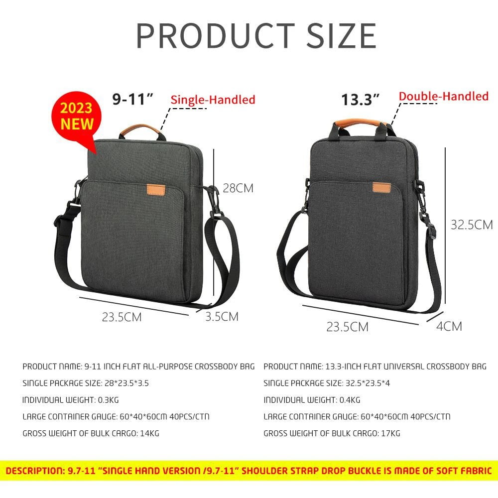 Storazone Tablet Shoulder Sleeve Bag For IPad air pro 12.9" , IPad Air 10.9" Surface Go 3/2 Galaxy Tab A 10,Laptop Pouch Handbag Birefcase