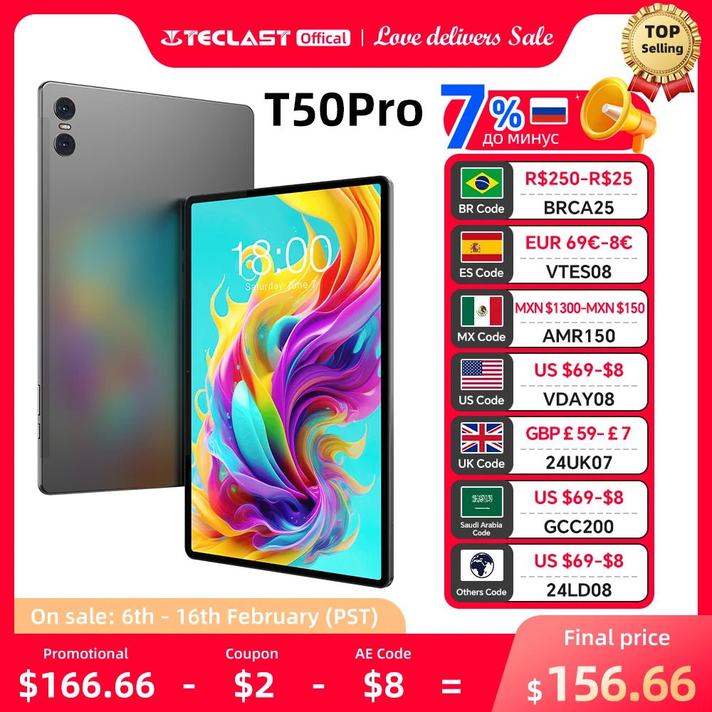 Storazone Teclast T50Pro 11" 2000x1200 Tablet T50 Pro MTKG99 Android 13 8GB+8GB RAM 256GB ROM 4G LTE Type-C 8000mAh 18W PD Fast Charging