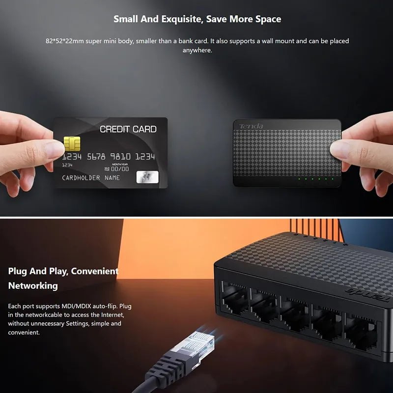 Storazone Tenda SG105M All Gigabit Ports High-speed Network 5-Port Ethernet Switch 1000Mbps Fast Lan Hub Full/Half Duplex Plug and Play