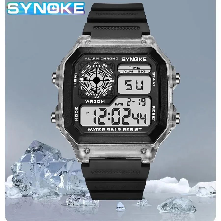 Storazone Transparent white SYNOKE Digital Watches Men Sports Luminous Multifunction Waterproof Chrono Wristwatch Outdoor and Running Student Seven Lights