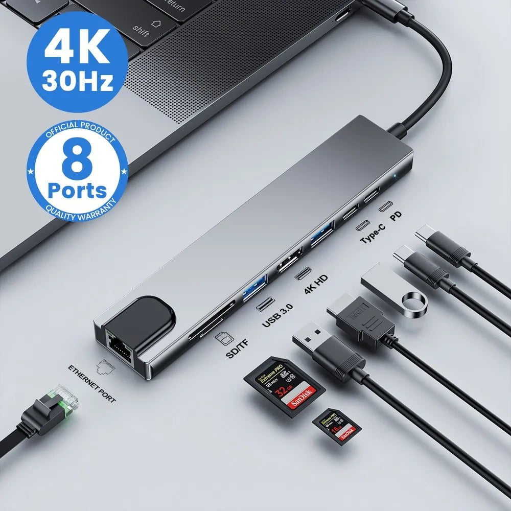 Storazone USB C HUB Type C Splitter To HDMI 4K Thunderbolt 3 Docking Station Laptop Adapter With PD SD TF RJ45 For Macbook Air M1 iPad Pro