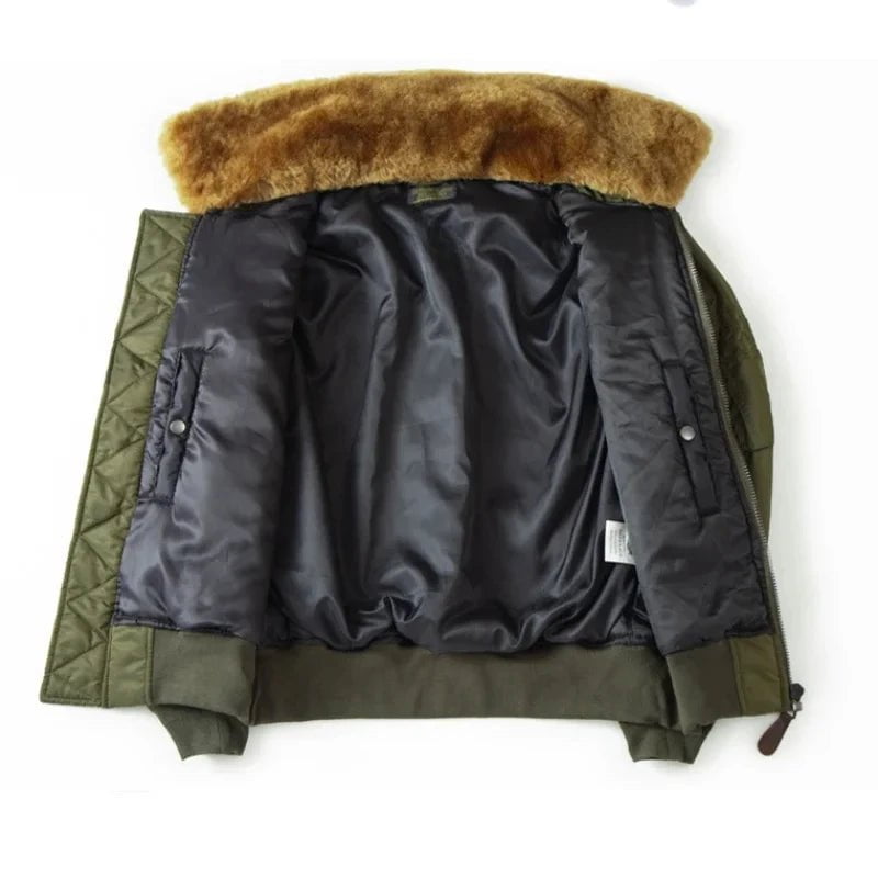 Storazone Vintage B15 Bomber Jacket Men Winter Multi-pocket Flight Thickened Cotton-padded Coat Windbreak Warm Fur Collar Tactical Parkas