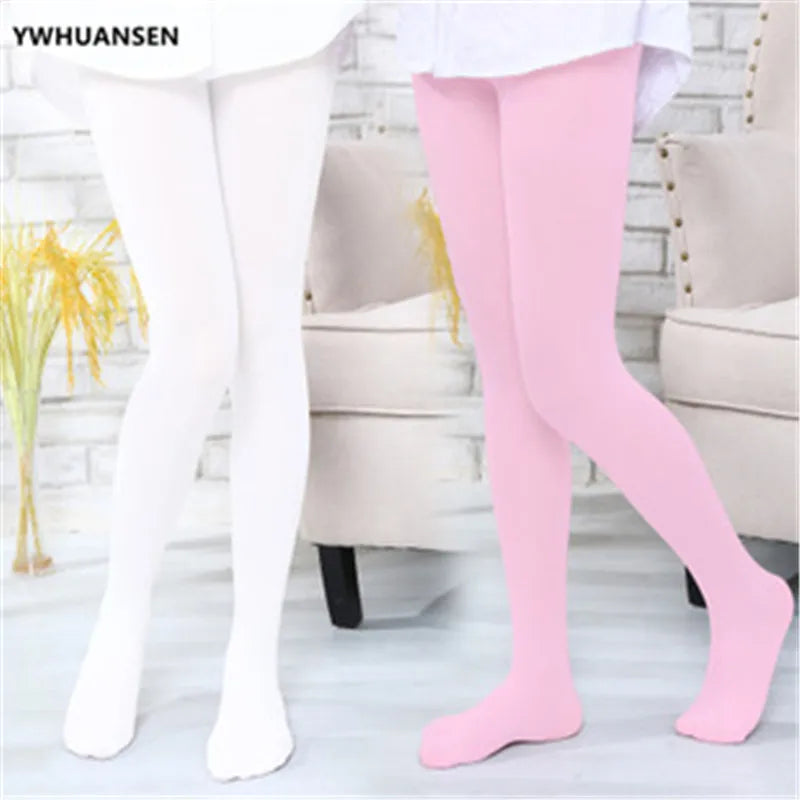 YWHUANSEN Summer Spring Candy Color Kids Pantyhose Ballet Dance Tights for Girls Stocking Children Velvet Solid White Pantyhose