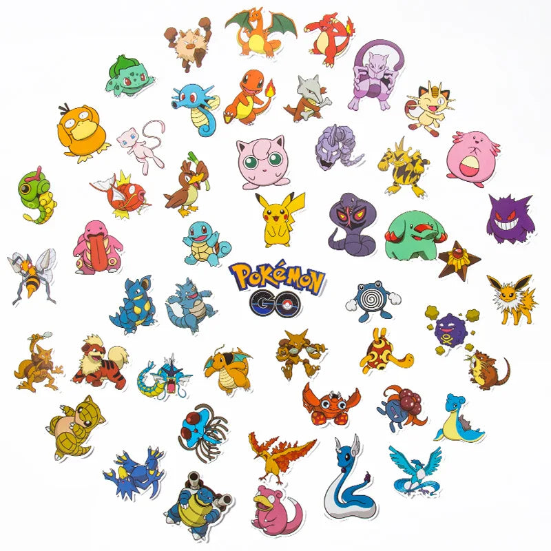 50/100Pcs Pokemon Stickers Kawaii Pikachu Skateboard Bicycle Guitar Laptop Kids Waterproof Stiker Toys