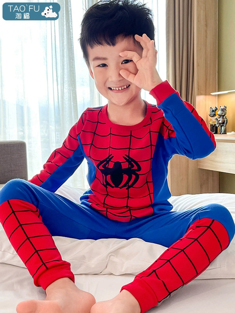 Boys' Pajamas Spring and Autumn Pure Cotton Spider Boys Long Johns Top Long Johns Children's Thermal Base Underwear Homewear Suit