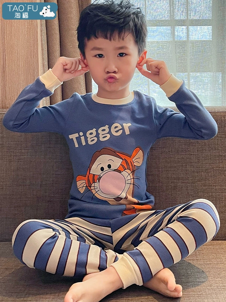 Boys' Pajamas Spring and Autumn Pure Cotton Spider Boys Long Johns Top Long Johns Children's Thermal Base Underwear Homewear Suit