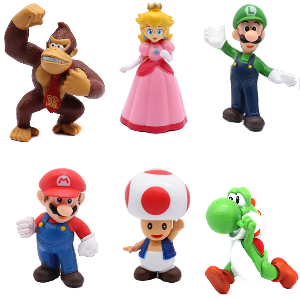 6pcs/set Super Mario Bros PVC Action Figure Toys Dolls Model Set Luigi Yoshi Donkey Kong Mushroom For Kids Birthday Gifts