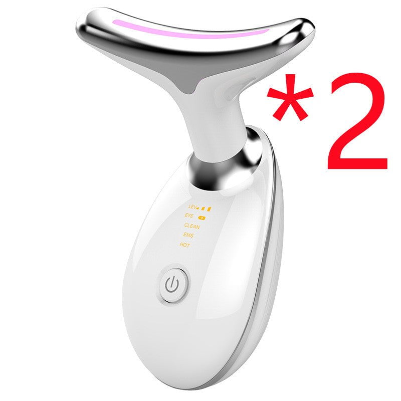 Les Visionnaires Beauté et santé 2pcs White EMS Thermal Neck Lifting And Tighten Massager Electric Microcurrent Wrinkle Remover LED Photon Face Beauty Device For Woman