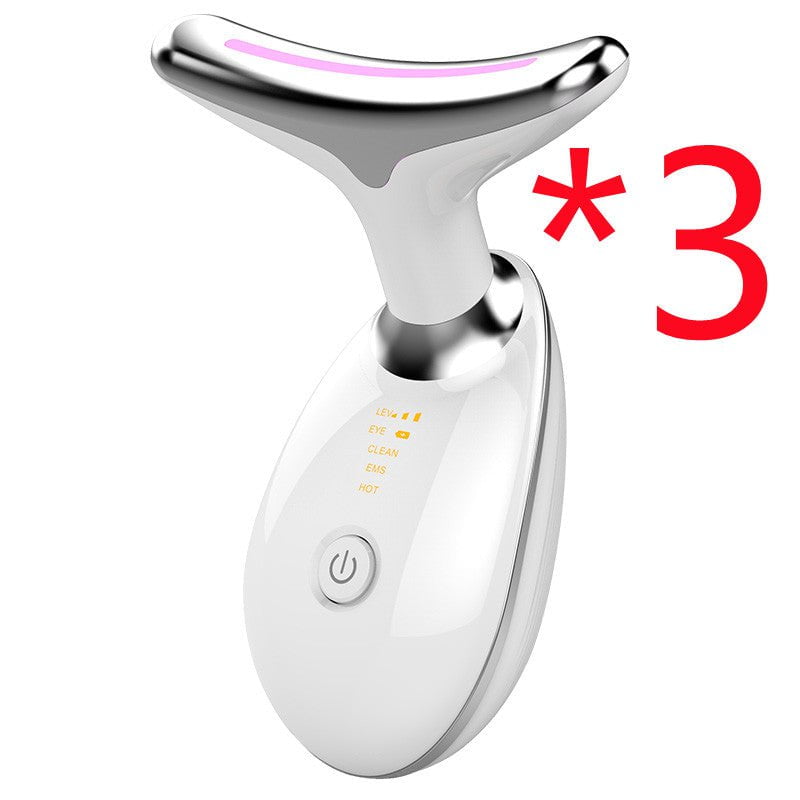 Les Visionnaires Beauté et santé 3pcs White EMS Thermal Neck Lifting And Tighten Massager Electric Microcurrent Wrinkle Remover LED Photon Face Beauty Device For Woman