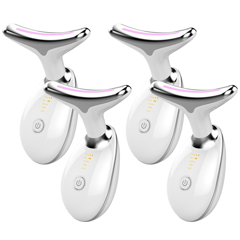 Les Visionnaires Beauté et santé 4pcs white EMS Thermal Neck Lifting And Tighten Massager Electric Microcurrent Wrinkle Remover LED Photon Face Beauty Device For Woman