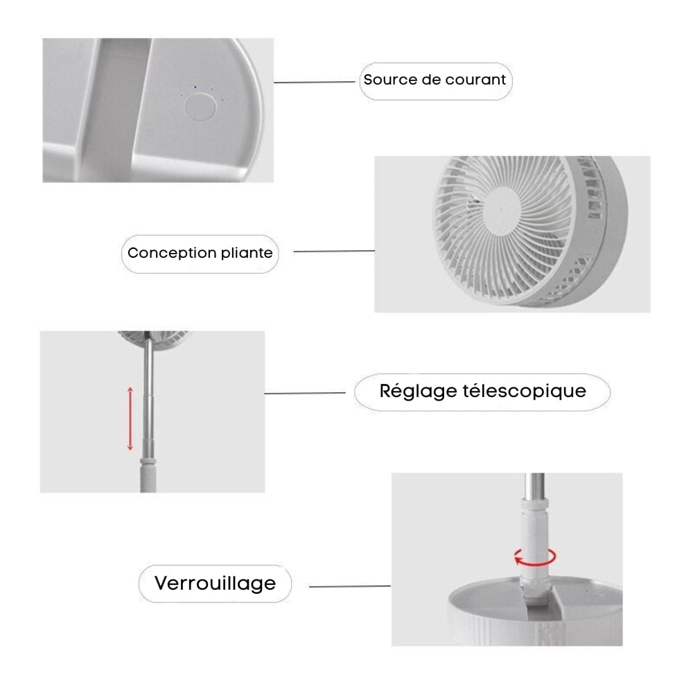 Les Visionnaires Gadget Blanc / USB FoldAir - Ventilateur portable rétractable sans fil (CJ)