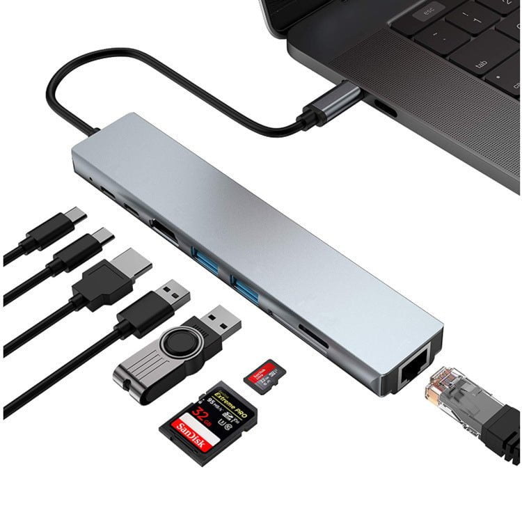 Les Visionnaires Gadget Silver / 8port PD Eight-in-one Expansion Dock Usb Docking Station Type-c Hub Splitter