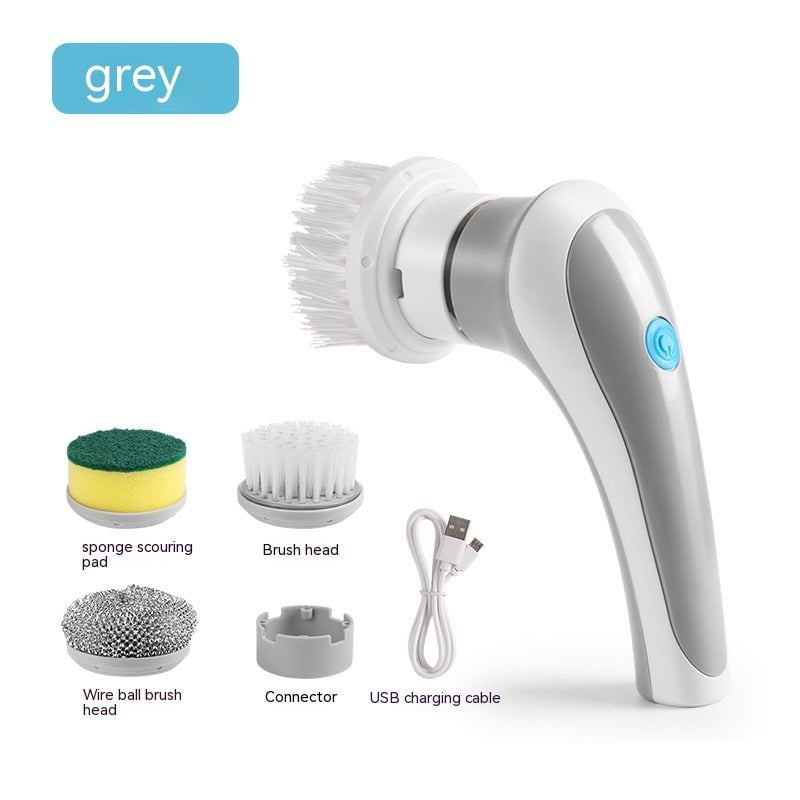 Les Visionnaires Kitchen Gray Electric Cleaning Brush 4 In 1 Spinning Scrubber Handheld Electric Cordless Cleaning Brush Portable