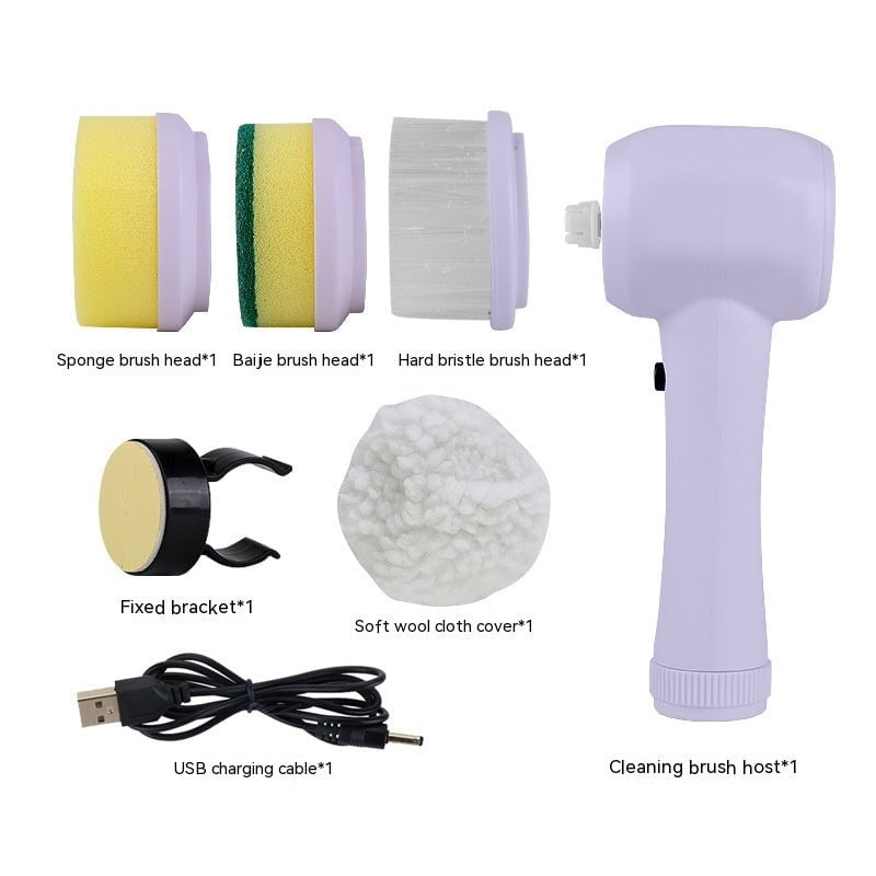 Les Visionnaires Kitchen JM12 Purple Electric Cleaning Brush 4 In 1 Spinning Scrubber Handheld Electric Cordless Cleaning Brush Portable
