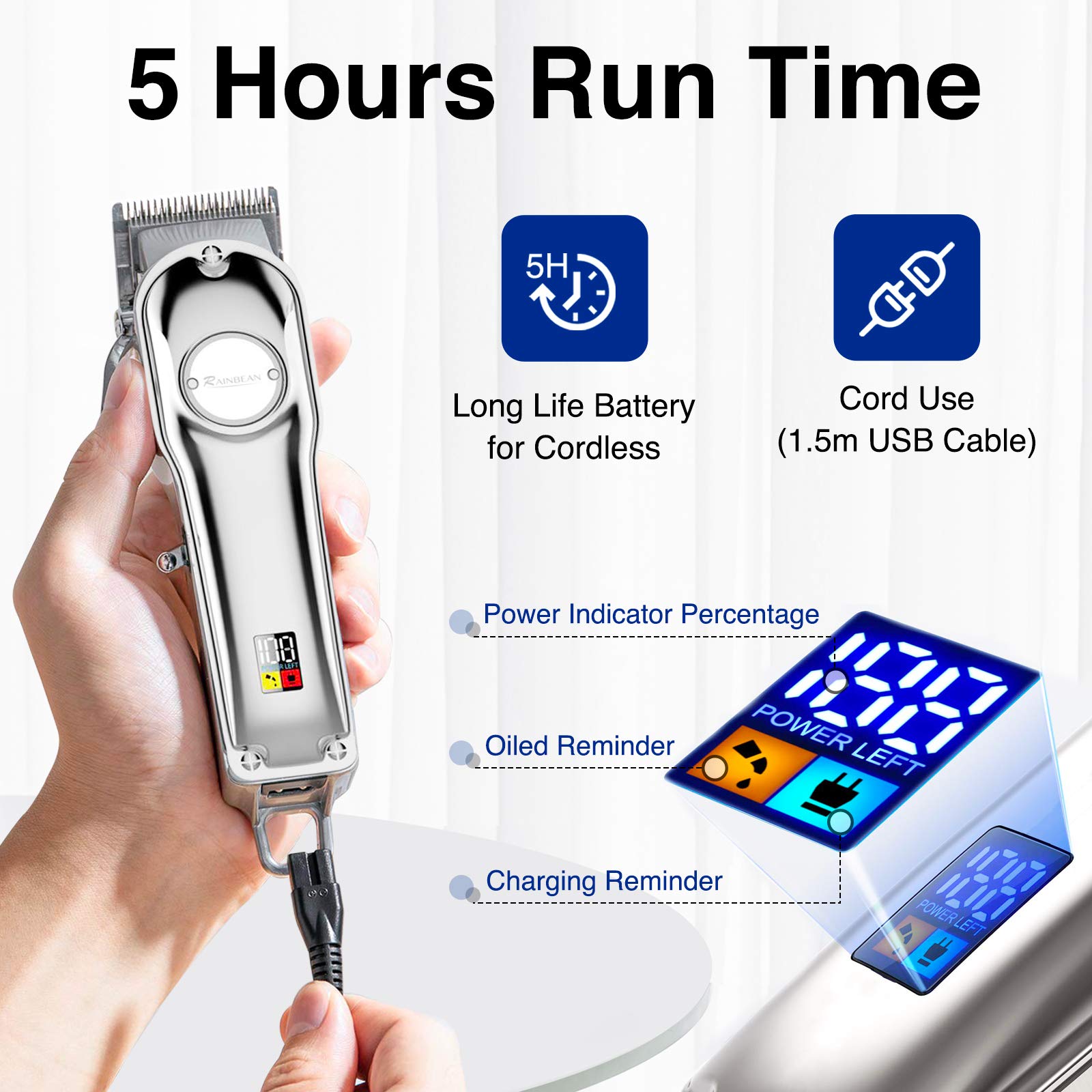 Les Visionnaires Makeup default Men Hair Trimmer 3 in 1 IPX7 Waterproof Beard Trimmer Grooming Kit Cordless Hair Clipper for Women & Children LED Display USB Rechargeable Amazon Banned