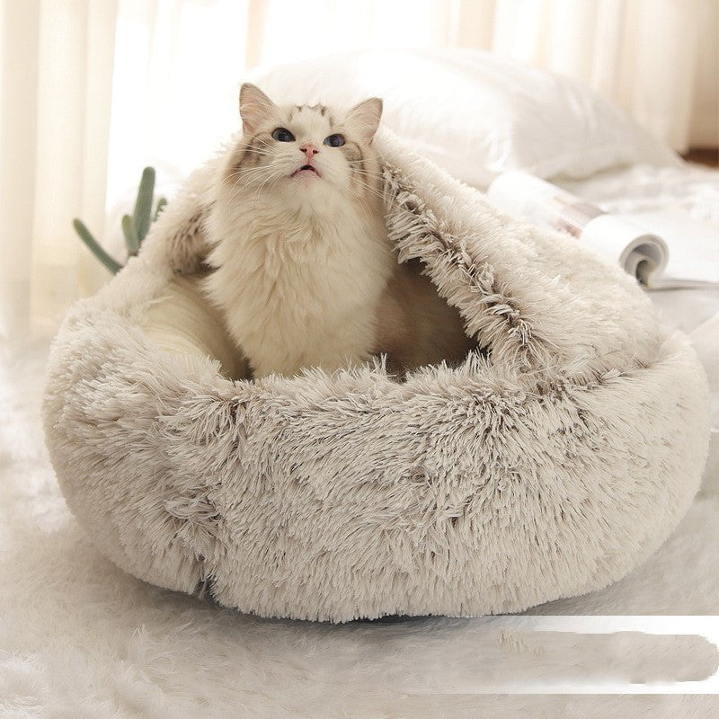 Les Visionnaires Pet Accessories 2 In 1 Dog And Cat Bed Pet Winter Bed Round Plush Warm Bed House Soft Long Plush Pets Bed