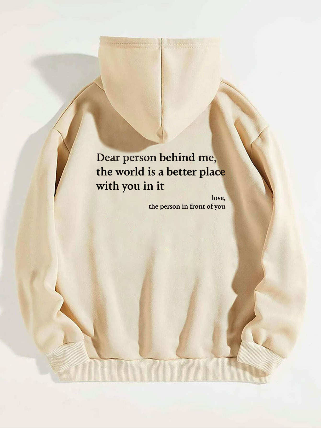 Les Visionnaires Woman fashion and Outdoor Apricot / 2XL Dear Person Behind Me,the World Is A Better Place,with You In It,love,the Person In Front Of You,Women's Plush Letter Printed Kangaroo Pocket Drawstring Printed Hoodie Unisex Trendy Hoodies